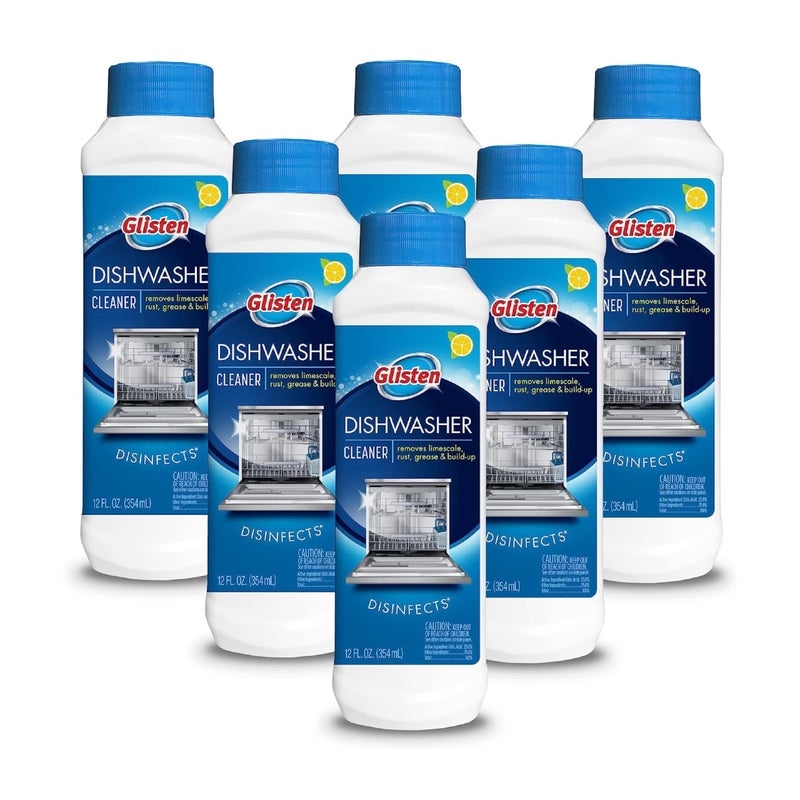 Glisten Dishwasher Cleaner, Removes Limescale, Rust, Buildup, and Grease, Lemon Scent, 12 Ounce Bottle, 6-Pack - Image 1